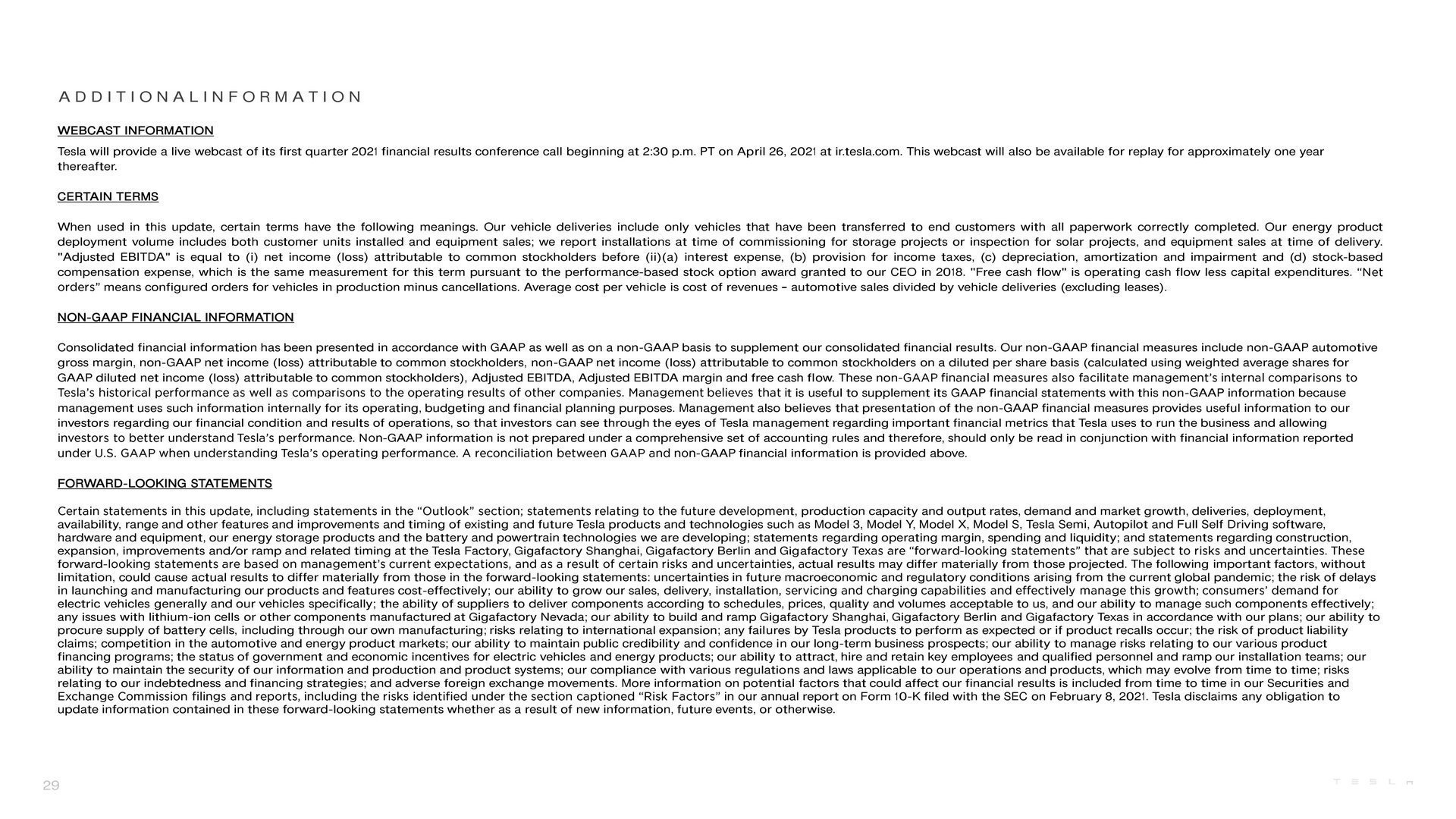 Отчет Tesla Inc. за первый квартал 2021 (29 слайд)