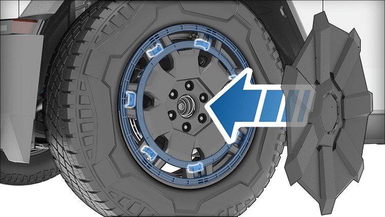 Колесный колпак со стрелкой, указывающей внутрь к колесу