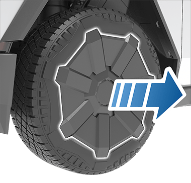 Колесный колпак со стрелкой, указывающей наружу от колеса