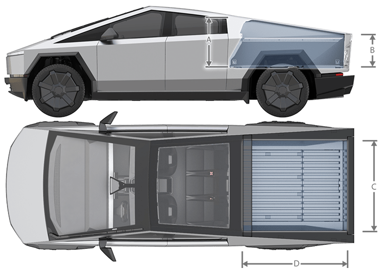 Виды автомобиля спереди и сбоку с линиями, обозначающими размеры