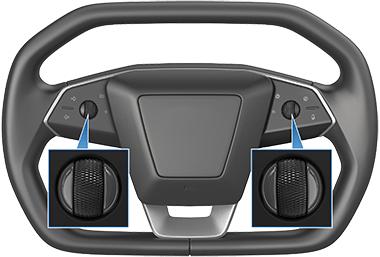 Рулевое колесо с увеличенным изображением левой и правой кнопок прокрутки, на которые указывают стрелки вверх.