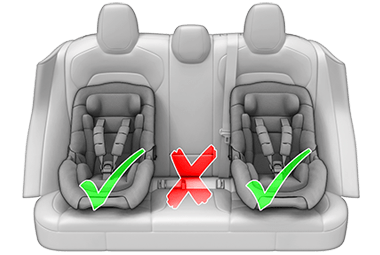 Две зеленые галочки на боковых сиденьях второго ряда и красный крестик на центральном сиденье