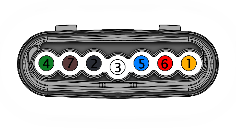Изображение, показывающее встроенный семиконтактный разъем с обозначением каждого контакта.