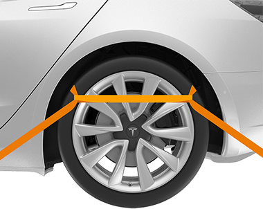 Вид заднего колеса с установленными крепежными ремнями.