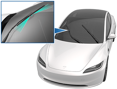Крупный план с форсунками омывателя, указывающими на нижнюю сторону щетки стеклоочистителя