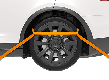 Вид заднего колеса с установленными крепежными ремнями.