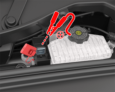 положительный кабель низковольтного источника питания подключается к положительной клемме для запуска.