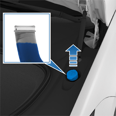 Крышка заливной горловины с выноской, показывающей целевой уровень заполнения.