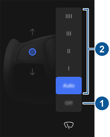 Синий круг со стрелками вверх и вниз рядом с колонкой иконок стеклоочистителей