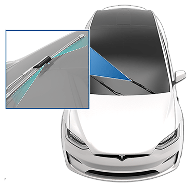 Выноска с форсунками омывателя, указывающая на нижнюю часть щетки омывателя