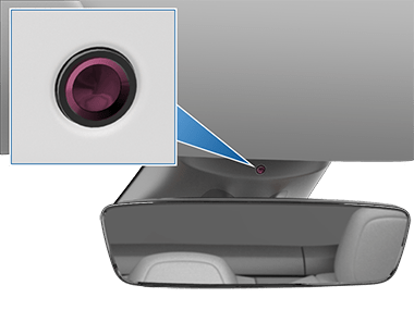 Приближенное изображение объектива камеры с указанием ее расположения над зеркалом заднего вида