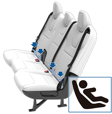 Значок ISOFIX и стрелки, указывающие на расположение креплений ISOFIX.