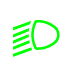 Зеленый круглый значок с пятью горизонтальными, наклонными линиями, выходящими из него