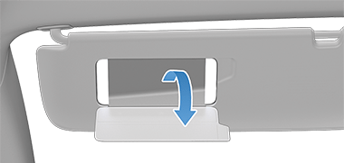 Стрелка, указывающая вниз от крышки зеркала на солнцезащитном козырьке