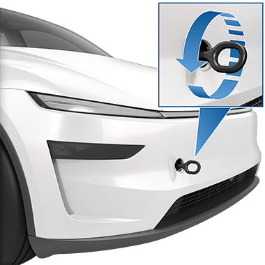 Установленная буксировочная проушина и стрелка, показывающая, что ее нужно вращать против часовой стрелки.