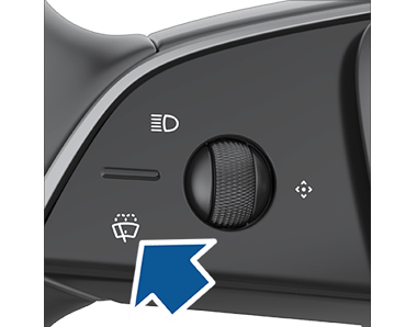 Левая сторона рулевого колеса со стрелкой, указывающей на кнопку стеклоочистителя