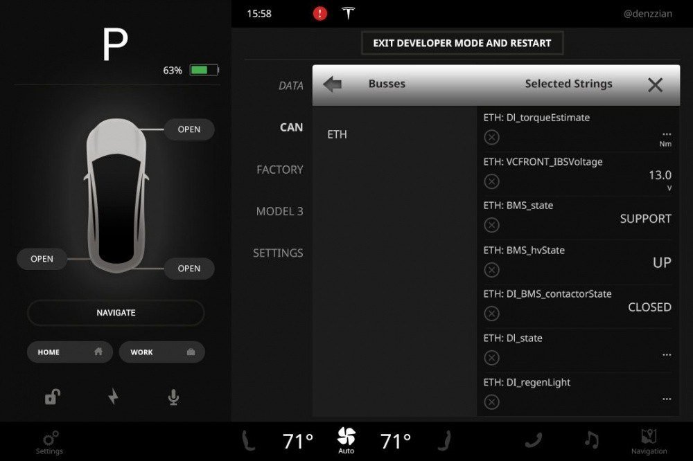 Прототип интерфейса центрального дисплея Tesla Model 3