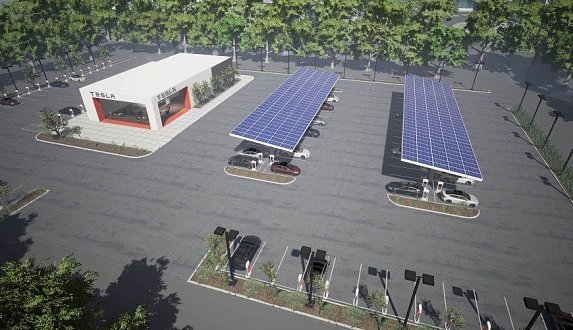 Пост в блоге «Tesla представили проект станций Supercharger с десятками зарядок к скорому запуску Model 3 | Блог Moscow Tesla Club»